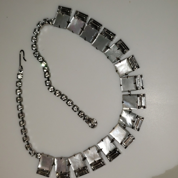 vintage Deco-Style Mother of Pearl Rhinestone Necklace - Picture 6 of 6